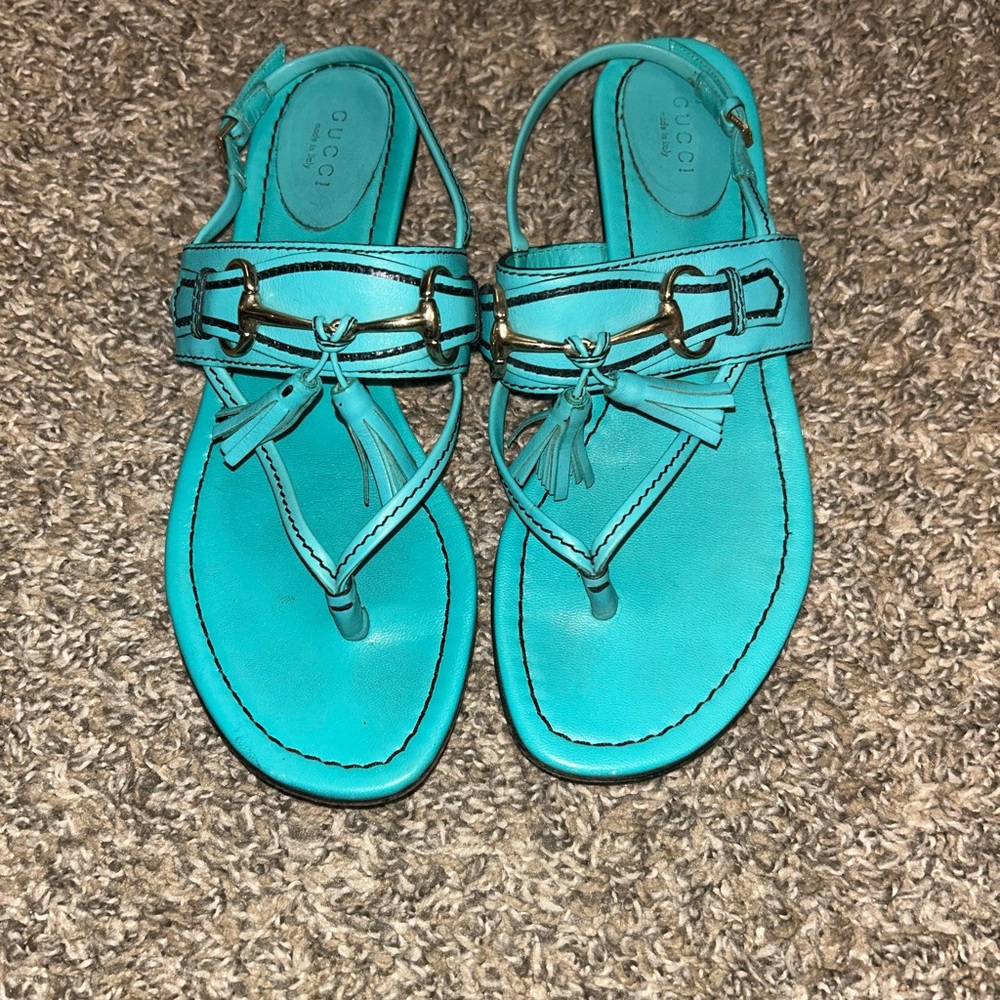 Authentic Gucci Turquoise Horsebit Leather Sandals